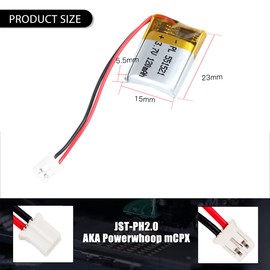 Qimoo 551521 3.7V Lipo Battery 120mAh 551521 Rechargeable Lithium Polymer Battery Pack with JST PH2.0mm Connector for Electronic Device