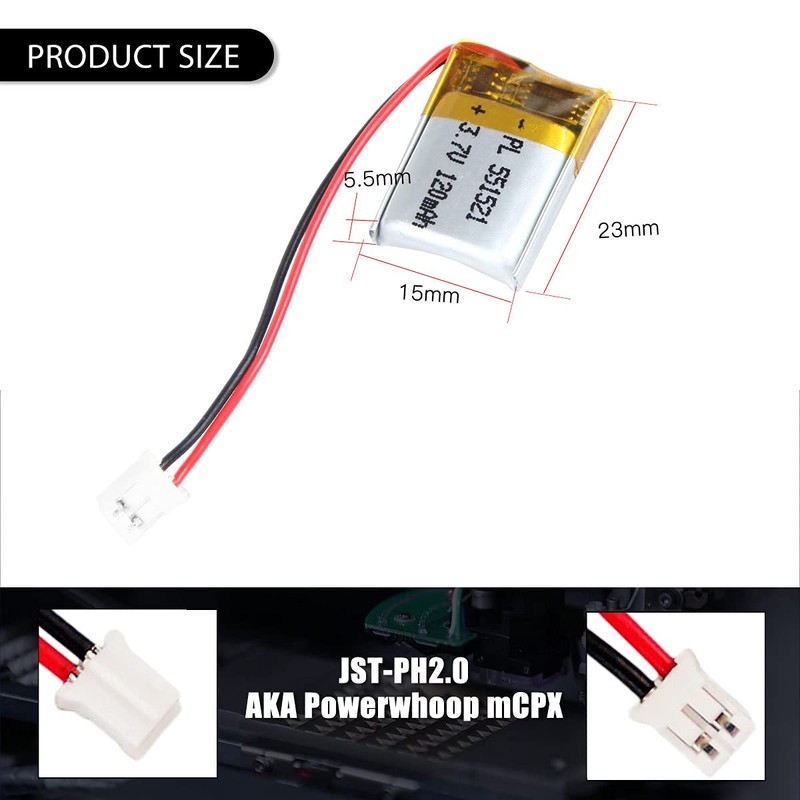 Qimoo 551521 3.7V Lipo Battery 120mAh 551521 Rechargeable Lithium Polymer