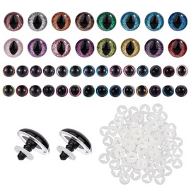 PH PandaHall 96 Sets Glitter Safety Eyes Colorful Sequin Cat Eye Set 16 Colors Crochet Animal Eyes with Washers Plastic Amigurumi Cat Eye for Stuffed Animals DIY Crafts Making Decorations, 10/14mm