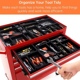[5-Sizes] 70 Pack Tool Box Organizer Tray, Large 12'' Tool Box Organizers And Storage, For Hammer, Wrench, Screw, Small Parts Toolbox Organization, Tool Cart Chest Garage Drawer Organizer Tray, Black
