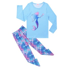 QPANCY - Pijama de unicornio para niñas, conjunto de pijama de algodón para niños pequeños, Sirena colorida, 12-13 Años