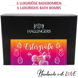 Hallingers Easter Greetings - Pink - For Easter Basket for Easter, 5 Bath Bombs Gift Set, Ready Packed (Set) - Easter Gifts Easter Basket Easter Eggs & Easter Decoration