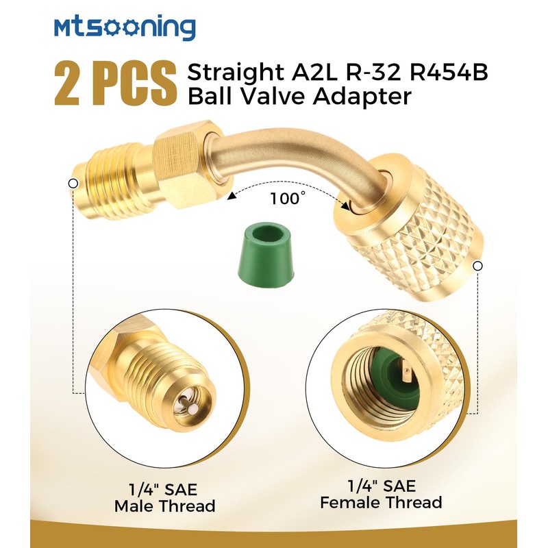 2Pcs 80° R32 R454B Refrigerant Adapter,Low-Loss HVAC Quick Connect Fittings