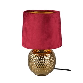 Reality Leuchten Sophia R50821010 Table Lamp Ceramic Gold-Coloured Velvet Shade Red/Gold Excl. 1x E14 16 cm