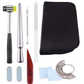 TUPARKA Ring Sizer Measuring Tool Set Includes Ring Sizer Gauge,Ring Mandrel,Jewelry Hammer,Ring Sizer Adjuster,Jewelry Polishing Cloth,Polishing Stick,Polished Agate and Bracelet Gauge Sizer