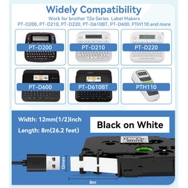 10 PK TZ231 Label Tape Compatible with Brother P Touch Label Tape Refill TZe 12mm 0.47 Inch Laminated White P Touch Maker Tape TZe231 for Brother PTD400 PTD220 PT-D210 PTH111 Black on White Airmall