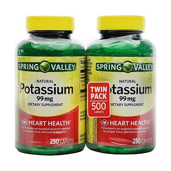 Spring Valley Potassium 99 mg from Potassium Gluconate 595 mg (250 Count, 2 Pack)