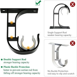 TOKPLNU Ceiling Curtain Rod Brackets, Heavy Duty Curtain Rod Bracket, Aluminum Alloy Black Curtain Rod Support, Ceiling Brackets for 25mm to 30mm Curtain Rods, 4 Pack