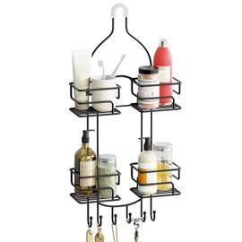 SRIWATANA Shower Caddy Hanging Over Head, Bathroom Shower Organizer Shower Rack Holder with Hooks for Razors - Black