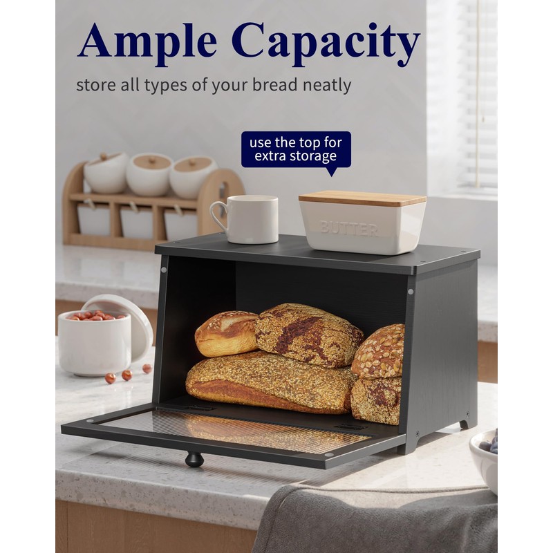 Kitsure Bread Box - Wooden Bread Box for Kitchen Countertop,