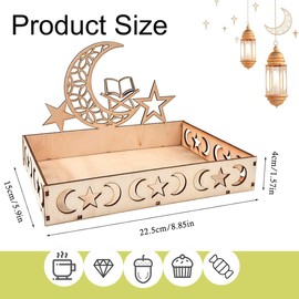Gxlaihly Ramadan Plate Eid Mubarak Tray, Ramadan Decorative Plate, Eid Mubarak Table Decoration Plate, Moon Star-Shaped Wooden Tray, Dessert Plate, Eid Mubarak Decoration, Eid Mubaraks Tray (A)