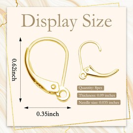 925 Sterling Silver Leverback French Earring Hooks, Hypoallergenic Interchangeable Dangle Ear Wire, Clip Earring Connector for Earring Jewelry Making （10x16mm，Gold）