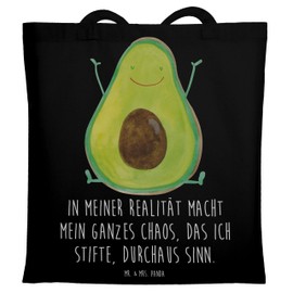 Mr. & Mrs. Panda Avocado Happy Tote Bag, Gift, Healthy, Chaos, Vegan, Bag Bag, Fabric Bag, Veggie, Jute Bag, Laptop Bag, Shopping Bag, black, Hand Drawn
