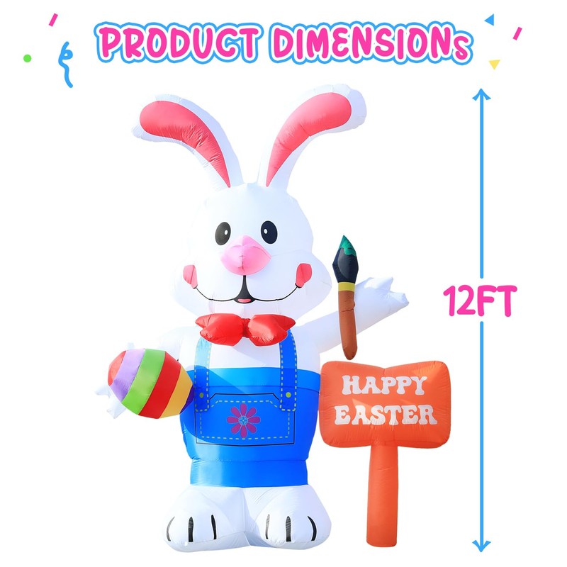 DeeKom Huge 12FT Tall Easter Inflatable Decoration Standing Bunny Holding