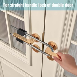 French Door Lock, Door Security Bar, Double Door Locking Device, Keyed Extra Door Lock for Doors with Double Handles/Knobs/Levers, All Metal Construction, Safety U-Shaped Bar Prevent Kick Ins