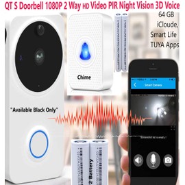 QT S Doorbell 1080P HD Video Wi-Fi Smart PIR Night Vision Video Doorbell Two-Way Audio Motion Detection 3D Noise Reduction - Support 64GB and 3 Apps - Free 2 Battery/Kits - Comparable to Ring