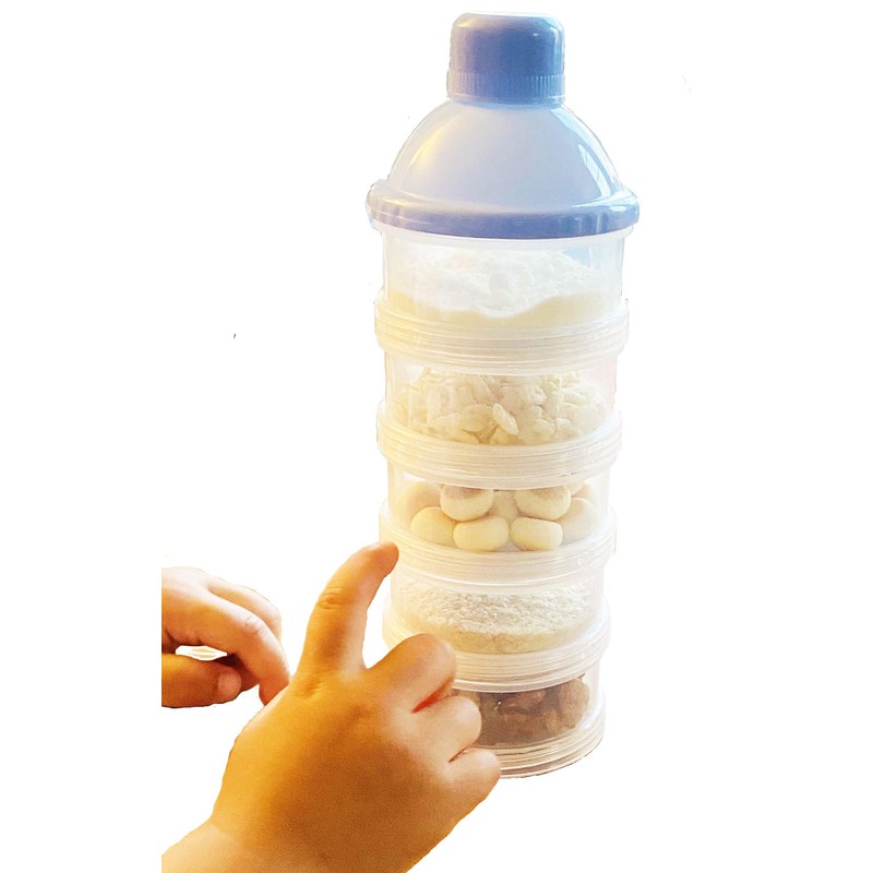 Non-Spill Milk Powder Dispenser/Storage Container, Blue (2pcs)- 5 Compartments