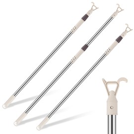 Reallnaive 1 Pack Telescoping Skylight Pole with Hook up 47 to 79 Inch Wand for Blinds Tension Rod Blinds Shades Stainless Steel Adjustable Curtain Pull Wand for Skylight Cordless Window (Beige)