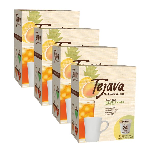 Tejava Pineapple Mango Black Iced Tea Pods, 96 Pack Single Serve Cups, Keurig K-Cup Compatible, Hot or Cold, Unsweetened, Non-GMO, Kosher, No Sugar or Sweeteners, No calories, No Preservatives
