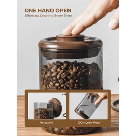 Tourdeus Coffee Canister for Ground Coffee 1200 ml, 14 Oz Borosilicate Air Tight Coffee Bean Container with Pop Lid, CO₂ Releasing Valve for Grounds Coffee, Anti-UV