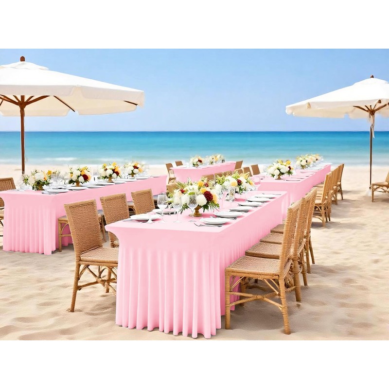 6 Packs Pink Spandex Table Clothes for 8 Ft Tables