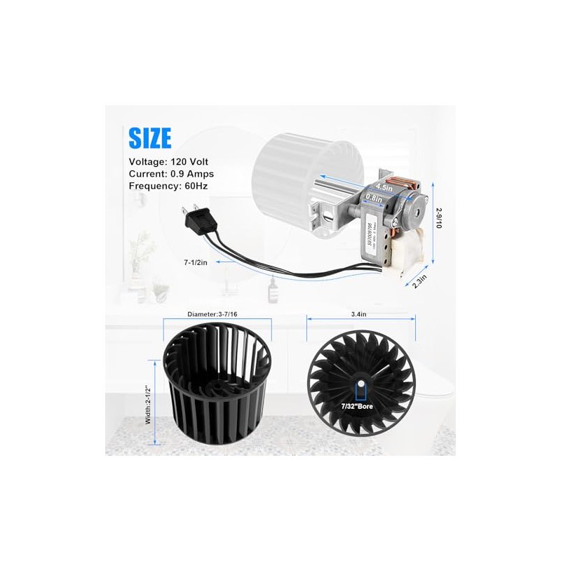 Upgraded S97009796 Bathroom Fan Motor Blower Assembly Compatible with Broan