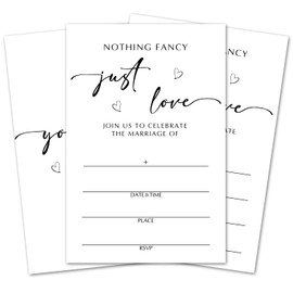 Nothing Fancy Just Love Wedding Invitations with Envelopes, Minimalist White Fill In Style Invites For Mr & Mrs Celebration, Perfect For Bridal Shower, Wedding Reception, Pack of 25 4x6 Cards -B16