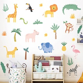 Jungle Animals Wall Decals Stickers Cartoon Elephant Giraffe Forest Animal Wall Stickers for Kids Room Nursery Bedroom Classroom Wall Decoration