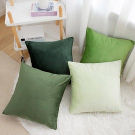 Yonous Sage Green Gradient Combo Set Throw Pillow Covers, Premium Velvet Soft Square Cushion Cases, Decorative Pillows for Sofa Bedroom Car, Set of 4, 18x18 Inch