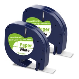 P PUTY Compatible Label Tape Replacement for Dymo Letratag Refills 10697 (91330 S0721510) for Dymo LetraTag Label Makers, Black on White,12mm (1/2inch) x (13ft) 4m,2Pack
