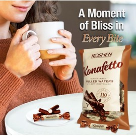 Roshen Konafetto Bianca Chocolate Glazed Wafer Rolls – 2.2 lb (1kg) Bulk Pack – Approx. 110 Individually Wrapped European Style Cookies with Creamy Milk Filling, Crispy Wafers Snack