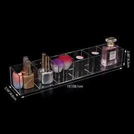 dedoot Clear Drawer Organizer, 6 Compartments Acrylic Organizer Durable Plastic Square Cube Storage Bin for Makeup, Jewelry, Pen, Small Items, 15x2.5x2.6inches,2 Pack