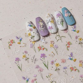 JMEOWIO 3D Embossed Colorful Flower Nail Art Stickers Decals Self-Adhesive 5D Nail Supplies Nail Art Design Decoration Accessories 1 Sheets