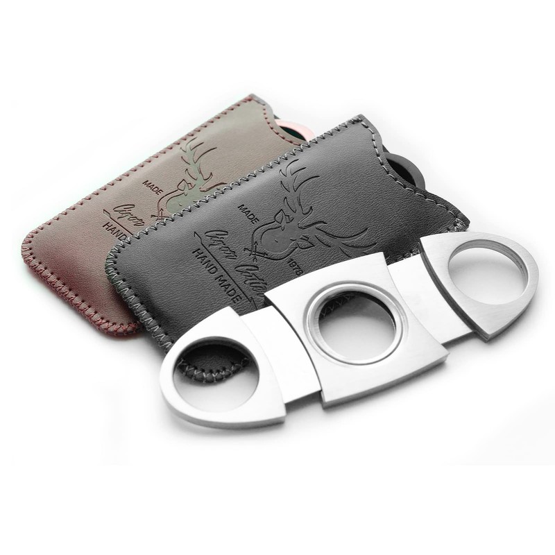 menesia Stainless Steel Cigar Cutter Guillotine with Leather Pouch, Double