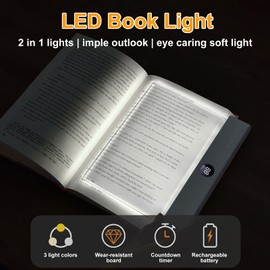 Book Light, Rechargeable Reading Lights for Books in Bed - Eye Caring 3 Color Temperatures, Stepless Dimming Brightness, Timer, Long Lasting, Portable Flat Book Light for Book Lovers (White)