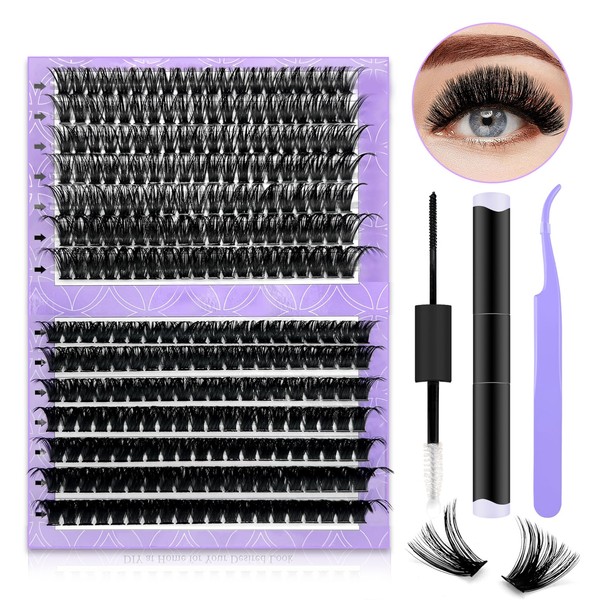 LAKANAKU DIY Lash Extension Kit,280 Pcs Cluster lash Extensions Kit,