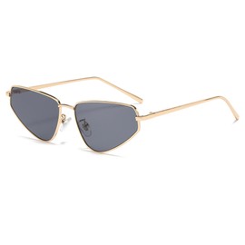 YAMEIZE Vintage Retro Sunglasses for Women Men Trendy Rimless Cat Eye 90s Small Rectangle Metal Gold Frame Rave Sunglasses GlodGrey