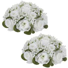 NUPTIO Bolas de Flores de Gypsophila: 2 Piezas de 21.8 cm de Diámetro Arreglo de Rosas Artificiales Blancas Falsas Ramo Centros de Mesa de Boda Decoraciones de Mesas de Eventos y Fiestas