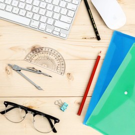 30pcs Poly Envelope Folders, Clear Plastic Envelopes with Snap Button Closure, Waterproof Transparent Project Envelope Folder, 6 Colors, A4 Size for School Office