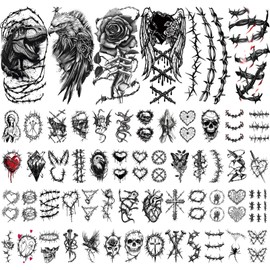 77 Sheets Temporary Tattoo for Men Women, 17 Sheets Waterproof Half Arm Skull Wings Dinosaur Rose Barbed Fake Tattoos for Adult Arm Neck, 60 Sheets Tiny Realistic Temporary Tattoos for Girls and Boys