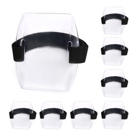 8pcs Arm Badge Holders, Universal & Waterproof Arm ID Card Holder with Black Adjustable Elastic Strap Ski Pass Armband Strong Adhesion for Office Staff Students(Transparent)