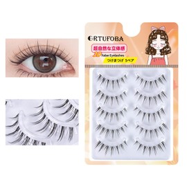 GRTUFOBA 5 Pairs 3D Natural Top Eyelashes Transparent Shaft Soft Core Ultra Light Soft Handmade False Eyelashes