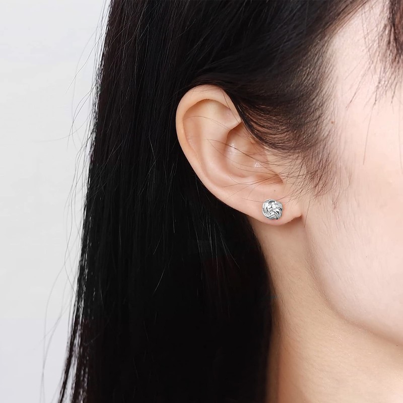 Hypoallergenic Silver Love Knot Stud Earrings for Women, Sterling Silver