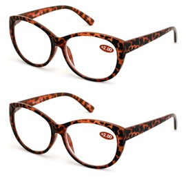 2 Pairs Deluxe Women Reading glasses - Magnified Readers Cateye Vintage Jackie Oval (2 Tortoise, 3.00)