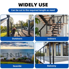 Fulifix 1/8" Stainless Steel Cable - 600FT T316 Deck Railing Wire Rope With Cutter, 7x7 Strands Aircraft Cable for Indoor Outdoor Coastal Fence - Sliver