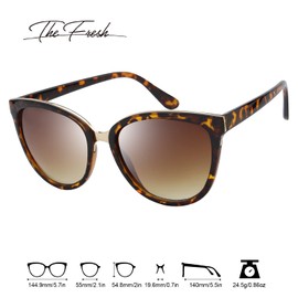 The Fresh Polarized Cat Eye Designer Tip Pointed Sunglasses FR17266P, Demi, Brown Gradient, 55mm
