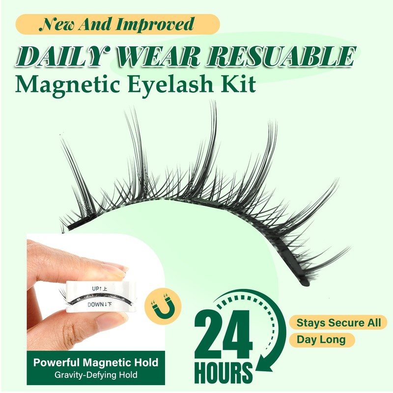KEYYOU Daily Wear Reusable Magnetic Eyelashes 2 Pair with Applicator