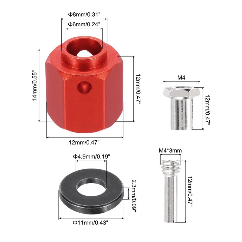 sourcing map Aluminum Wheel Hex Hub 12mm Hex Extended Spacers