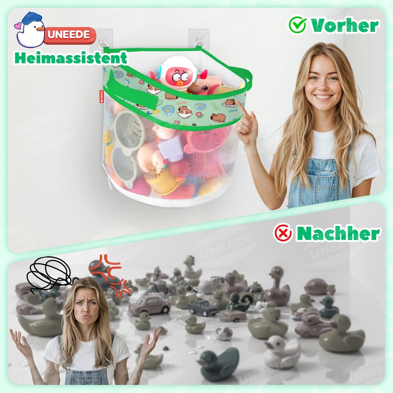 UNEEDE Bath Toy Storage with 3 Compartments, Bath Toy Storage,