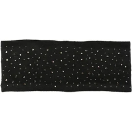 styleBREAKER 04026003 Women's Fine Knit Headband with Rhinestone Studs, Appliqué and Soft Fleece Lining - black